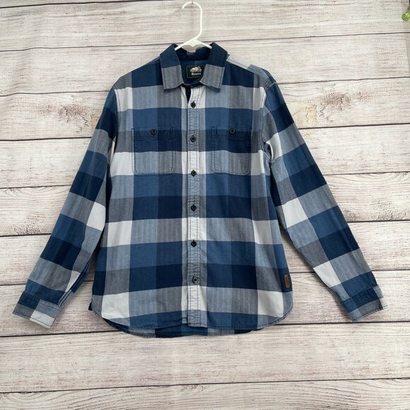 Roots Blue and White Plaid Casual Button Down Shirt - Picture 1 of 7